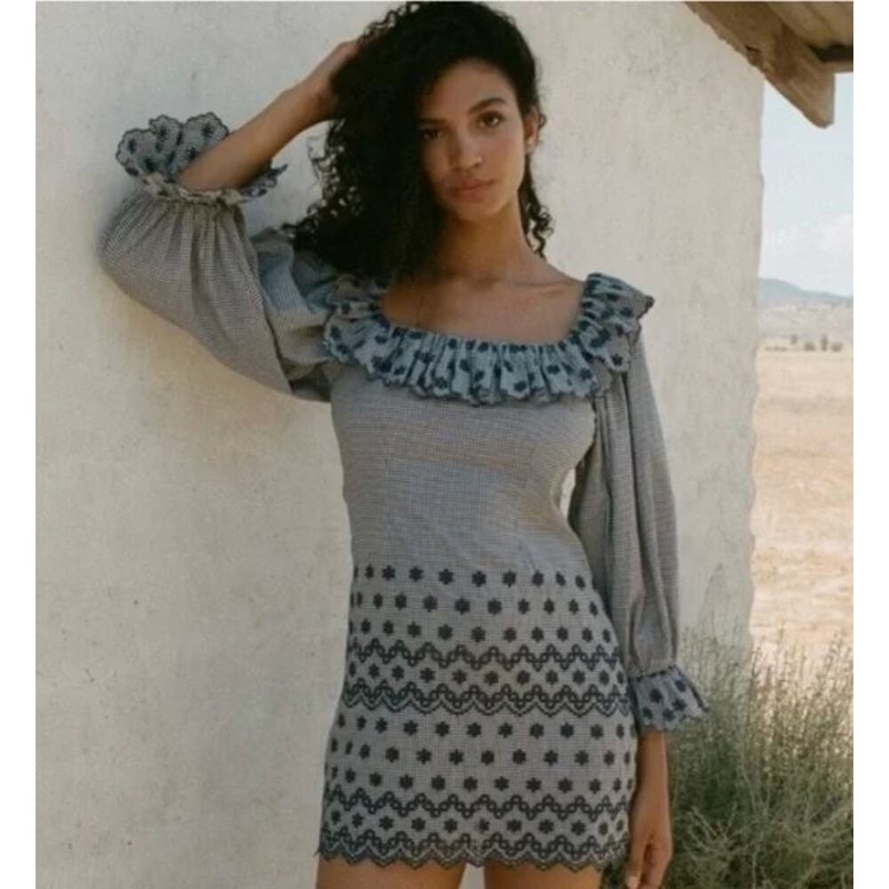 DOEN Sz L Large Blue Azure Gingham Franique Dress NWT
